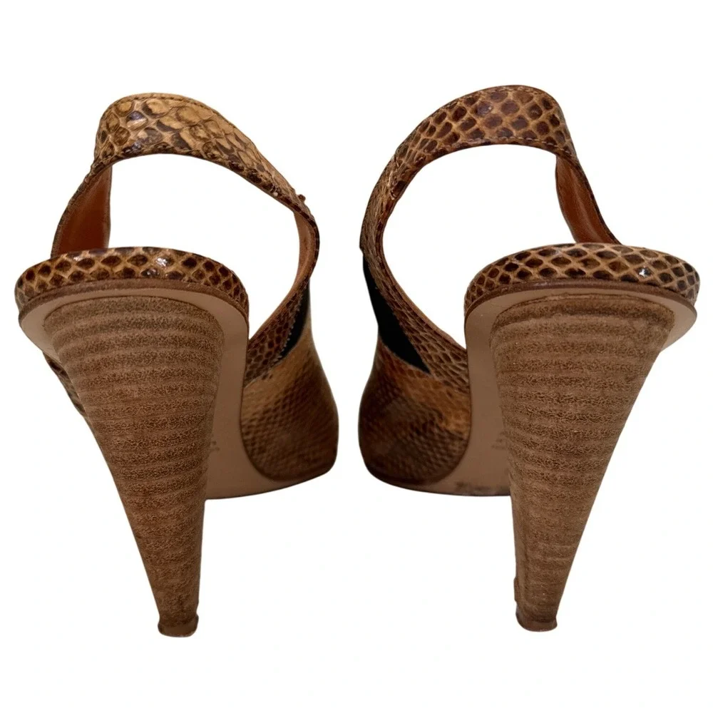 Latitude Femme Snake Leather Slingback Heels Made in Italy Pointed Toe EU 38.5 8